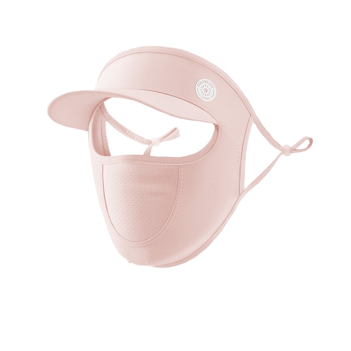 【中国直邮】防晒面罩 可遮全脸 带帽檐 防紫外线冰丝材质 粉色