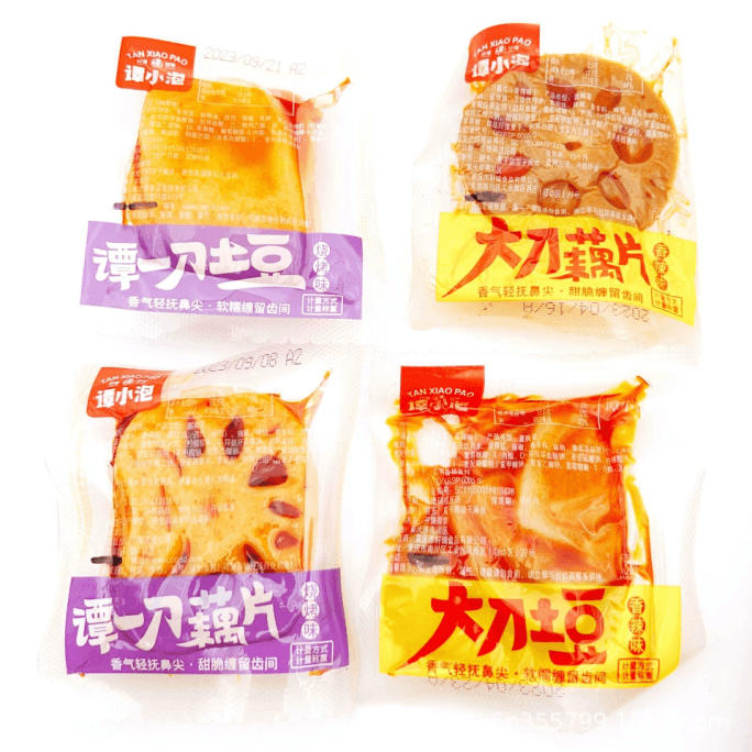 【中国直邮】 小澳 谭小泡大刀藕片小包装散称香辣味烧烤味大刀土豆香辣休闲零食即食 混合口味 500g