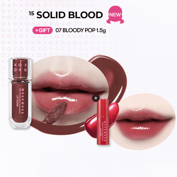 韩国WAKEMAKE唯可魅 极致水光晶莹唇彩+迷你水润唇釉套装 #15 SOLID BLOOD偏棕车厘子红 + #7 BLOODY POP【NETFLIX鱿鱼游戏联名限定】
