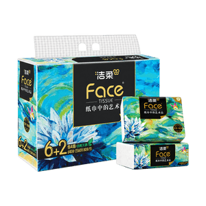 Facial Tissues 8 packs 【4-Ply Thickened】【Wet-Strength Technology】【Artistic Oil Painting Series】