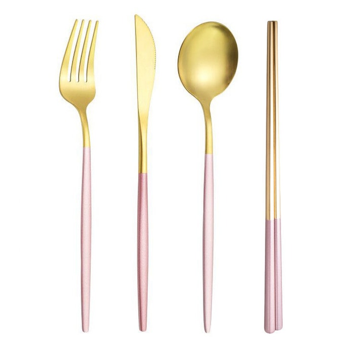 Cutlery Set Stainless Steel Dinnerware Set Spoon Tableware Forks Knives Spoons Chopsticks Pink Pinkgold 1 Set