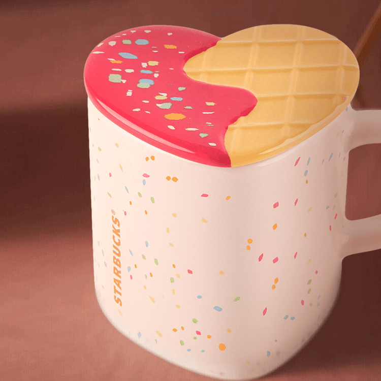 Dessert Sprinkles Waffle Heart Shape Mug with Lid, 12 fl oz