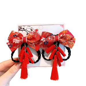 [중국 직배송] 밀리 아동용 설날 헤어 액세서리 여아용 가발 리본 설날 헤어핀 [폭죽 리본] 1쌍