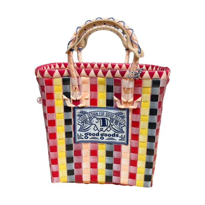 泰國 Goodgoods 小象手工編織大容量手提沙灘包-紅黃黑拼色【 網紅必備】1個
