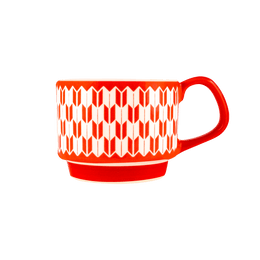 日本KAKUNI美浓烧 陶瓷马克杯 可叠放复古咖啡杯 #红色和风箭羽纹 微波炉可用