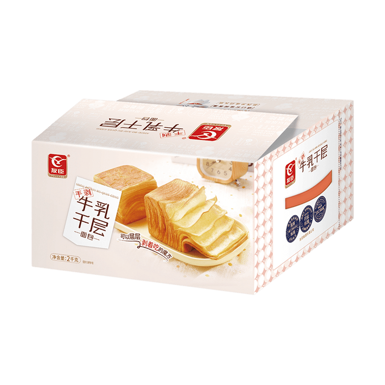 友臣 手剥牛乳千层面包 魔方翻页吐司 2kg【24层折叠起酥】【整箱约23枚】 12
