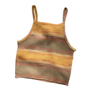 【중국 직송】 HSPM 신상 레트로 핫티 스트라이프 니트 탱크탑 옐로우 커피 M