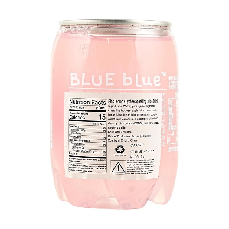 Mini Fruit Juice Sparkling Water, Pink Lemon & Lychee Flavor, 6.76 fl oz【Low Calories Low Sugar】 6