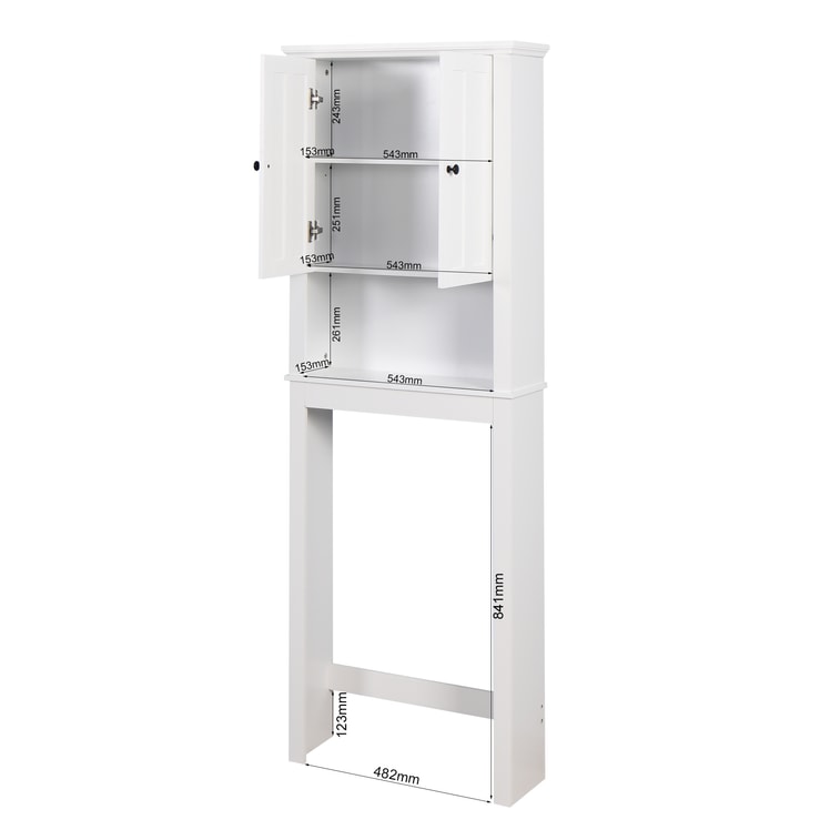 Over-The-Toilet Storage 23.62*7.72*67.32in【Door Cabinet·Adjustable Shelf·Open Display】White Wooden Bathroom Space Saver, Laundry Organizer【Small Bathrooms·Renters】Anti-Tip Hook Easy-Numbered Assembly 6