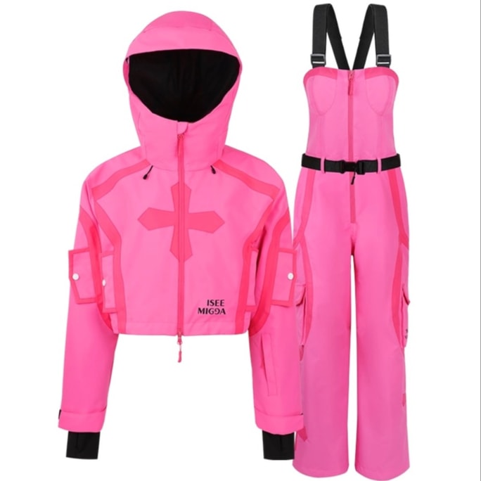 ISEEMIGGA[Snowland Black Rose] 2025 new slim-fitting overalls ski suit for men and women single and double board pink-M