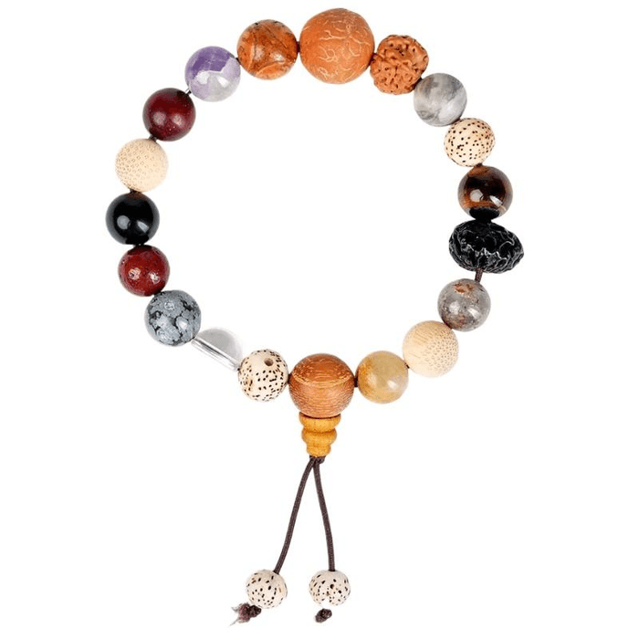 【中国直送】本物普陀山18珠菩提種子ブレスレット、多種宝石仏教ビーズ、文化工芸品、明るい未来、14～17cm