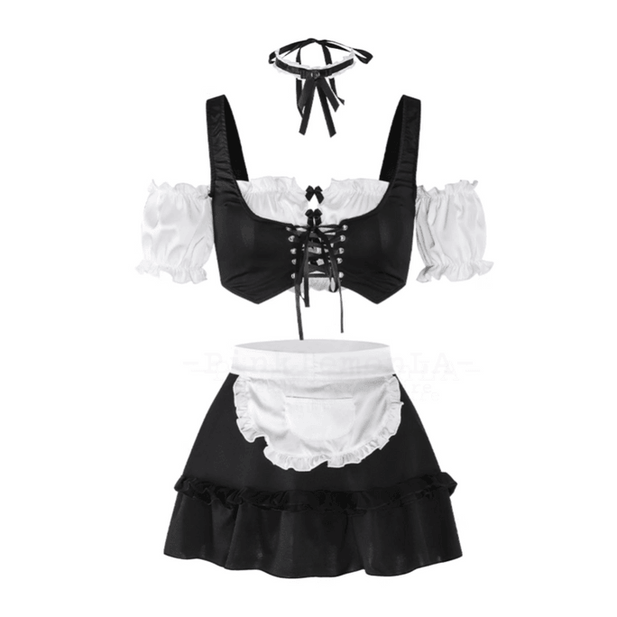【ロサンゼルス直送】PinklemonLA レース メッシュ シースルー メイド服 セクシー ランジェリー