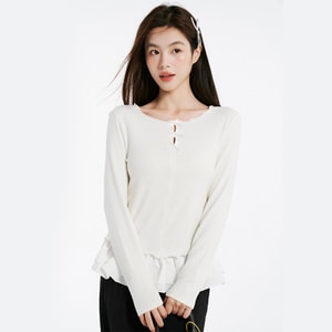 【中国直邮】 HSPM 蝴蝶结丝绒保暖T恤 可外穿长袖内搭上衣 白色2XL码