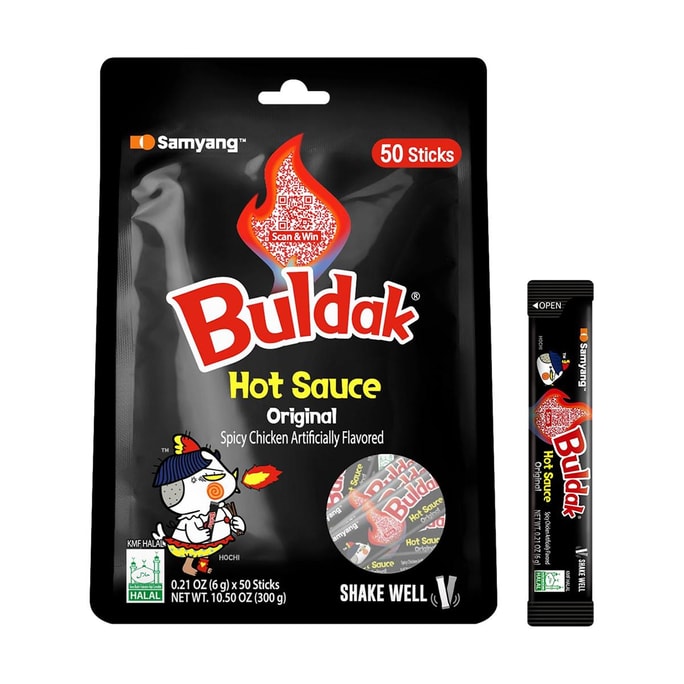 Buldak Original Hot Sauce Stick, Spicy Hot Chicken Flavor Sauce, Korean Chili Sauce . 0.21 oz*50 Sticks