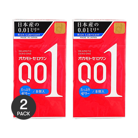 Okamoto Zero One 0.01 Polyurethane Non-Latex Ultra Thin Condoms Extra Lubricated (8 Pack) *2【2 Packs】