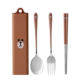 Portable Chopsticks & Spoon Set Stainless Steel Lightweight Organiser BROWN Model
