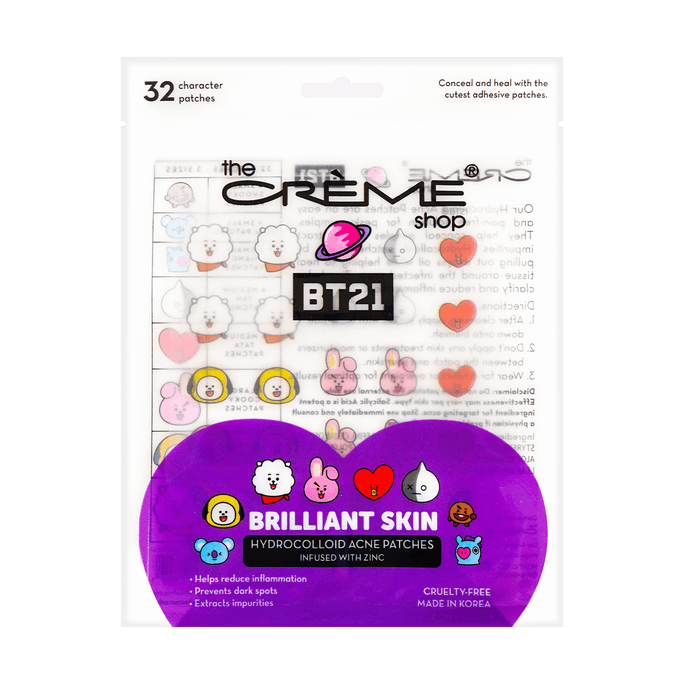 아연이 함유된 BT21 브릴리언트 스킨 하이드로콜로이드 여드름 패치