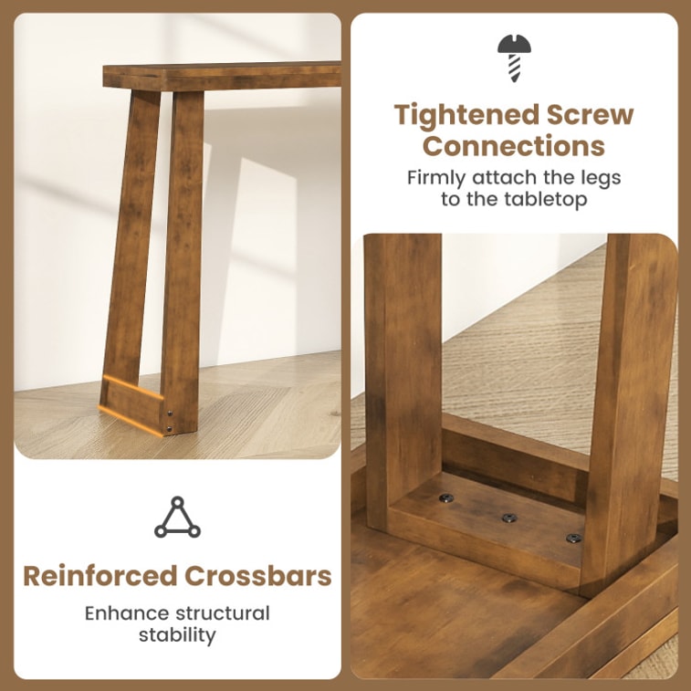 43 Inch Narrow Entryway Table With Thick Tabletop And Stable Base-Walnut Solid Rubber Wood Console Table 4
