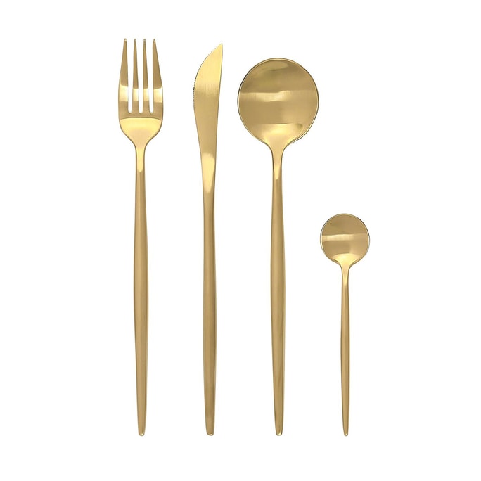 16 Piece Stainless Steel Boutique Flatware gift Set. SERVICE FOR 4 (Matte Gold)