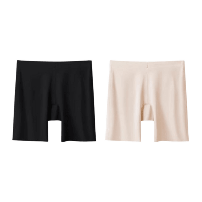 Women's seamless safety shorts, anti-exposure, pure cotton crotch boxer briefs, thin women's leggings, 120-140 lbs, black + skin tone, 2-pack