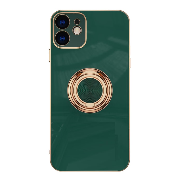 Electroplate Finger Ring Case Car Magnetic Attraction Phone Case Dark Night Green For Apple IPhone14 Plus