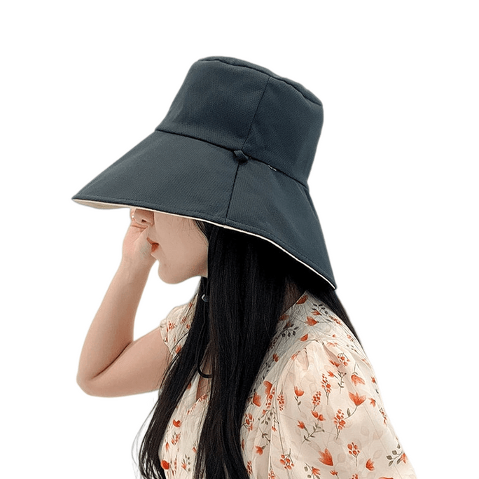 Summer Sun Hat Fisherman Hat Big Eaves Female Travel Sunscreen Hat Double-Sided Wear Beige + Black 1