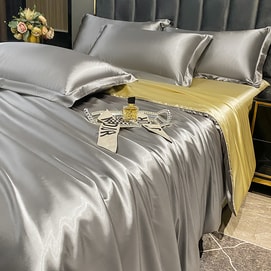 [중국 직배송] Lullabuy 고급 천연 실크 4피스 세트 판타지 문 실버 퀸사이즈