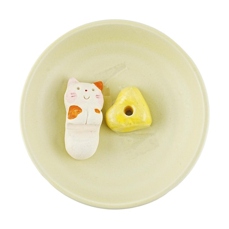 日本香堂 美浓烧 陶瓷香立香插 陶土香托香盘家居摆件 #三花猫扒扒看 3