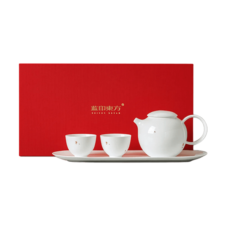 蓝印东方 初韵-点金礼品装 景德镇茶具泡茶壶套装 壶*1+杯*2+托盘*1+手提袋 6