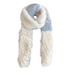 【中国直邮】 HSPM 自制款仿皮草拼接个性围脖y2k辣妹豹纹冬季保暖毛绒围巾潮 冰川蓝拼色F 1个