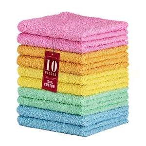  10 Pack 100% Cotton Wash Cloth, Luxurious Soft, 12 x 12 inch Ultra Absorbent, Machine Washable Washcloths, Assorted Colors (10 Pack)