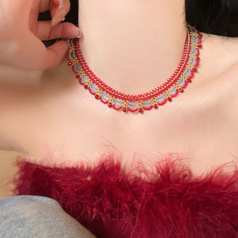 Multi Layer Vintage Beaded Necklace Seine Afternoon Exotic Style Choker Red Blue F 1 Piece 5