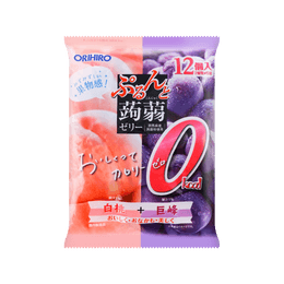 日本ORIHIRO 低卡高纤蒟蒻桃果冻 桃子口味+葡萄口味 12枚 216g