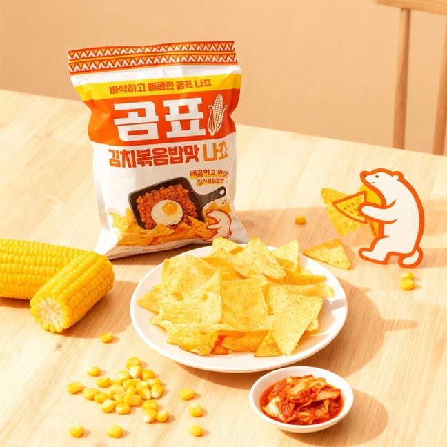韩国GOMPYO白熊 韩式泡菜炒饭风味玉米片 薯片 190g