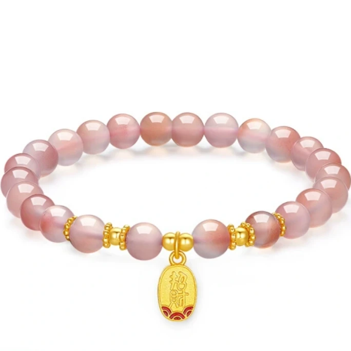 Agate Bracelet for Women Good Luck Peach Blossom Bead Bracelet S925 Silver Chinese Style 17cm 1 Piece