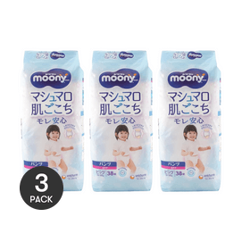 [Stock up 3 packs] MOONY Air Fit Series Baby Pull-up Pants Learning Pants Girls XL Size 26-49lb 38 Pieces * 3