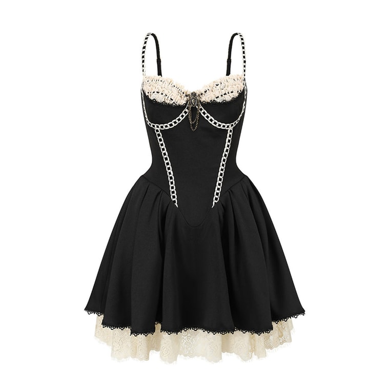 French-Style Little Black Dress, Boned Cami Dress, Birthday Cocktail Dress, Puff Dress Warm Winter Black, Cropped L 8