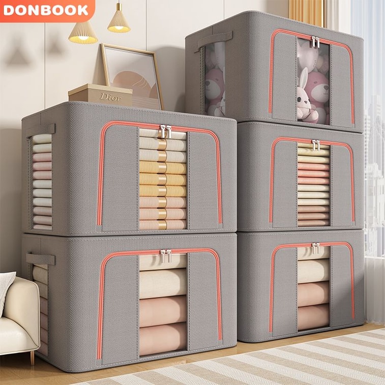 Omeister 収納ボックス 2個パック 72L 折りたたみ式オーガナイザーボックス、アップグレードされたステンレススチール製ブラケット付き。寝具、衣類、季節ごとの収納に最適です。[整理整頓好きのマストアイテム！超頑丈な収納ボックスで、季節外れの衣類もしっかり収納できます。] 5