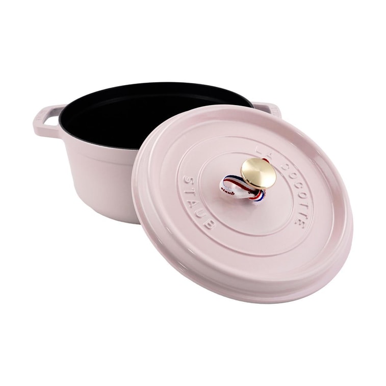 Round Dutch Oven, Enamel - coated Cast - iron with Double Ears, Peony Pink,4QT 4