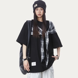 【中國直郵】 HSPM 新款小眾設計感寬鬆情侶短袖 黑色 M