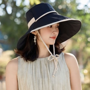 【中国直邮】 HSPM 夏季新款防晒帽 女韩版简约时尚沙滩太阳帽 大沿遮脸防紫外线渔夫帽 黑色F 1件装