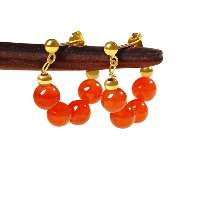 Palace New Gemstone Earrings For Women, Cherry Red, Southern Red, Agate, Good Luck, Continuous 19 * 19mm