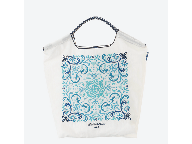 Ball Chain Embroidered Environmentally Friendly Bag #White Rattan Flower  Medium + Blue Rope