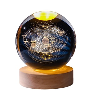 수월 친화이 나이트 라이트 - 따뜻한 조명 내장, 3D 입체 조각 크리스탈 볼 [태양계] 6cm 구형 나이트 라이트 - 발렌타인데이, 어린이날, 생일 선물로 적합, USB 포트 내장으로 편리한 전압 사용 가능 [선물 상자 포함] - 침실 장식