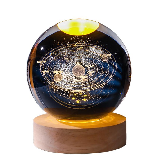 水月秦淮 內置暖光立體雕刻水晶球【太陽系】6cm球形造型小夜燈一個 情人節兒童節生日禮物伴手禮品 usb插口無電壓之憂【配有禮盒送禮方便】臥室裝飾品