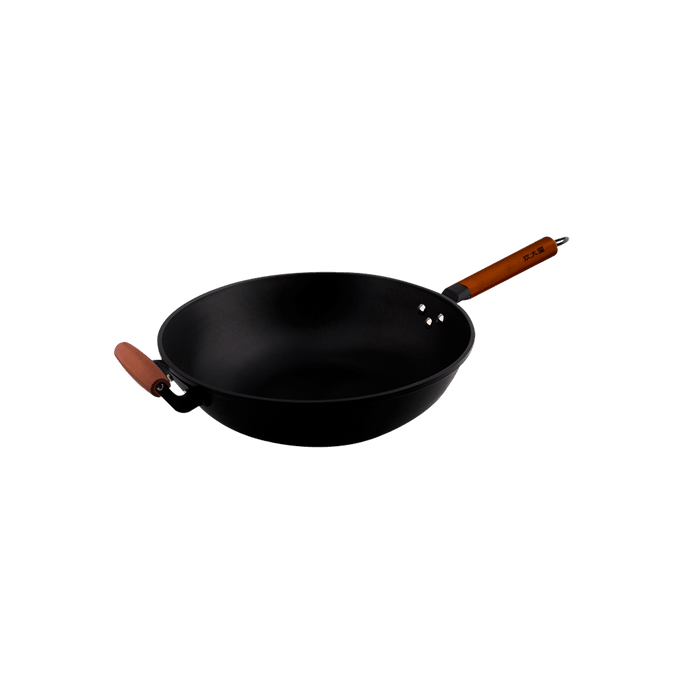 Chinese Traditional Iron Round-Bottom Wok with Ring 34cm