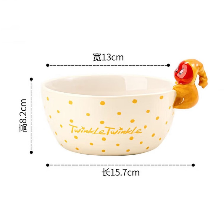 キラキラ輝くかわいい黄色の水玉模様のスープ・ご飯茶碗、6.1インチ 5