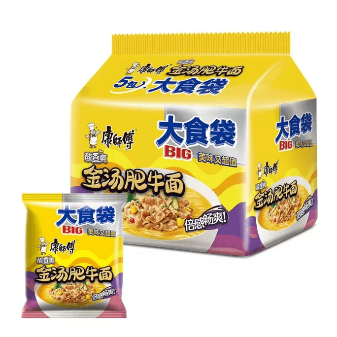 Master Kong'S Instant Noodles Big Food Bag, Golden Soup Fat Beef  Instant Noodles, 140*1 Bags