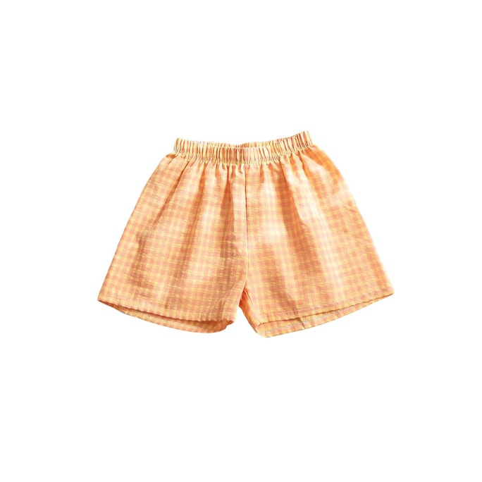 New Korean-style Checked Shorts, Summer Pants, Breathable Home, Student Walking Pants, Teenage Floral Shorts, Pajama Pants, Orange (80-135 Pounds), 1 piece