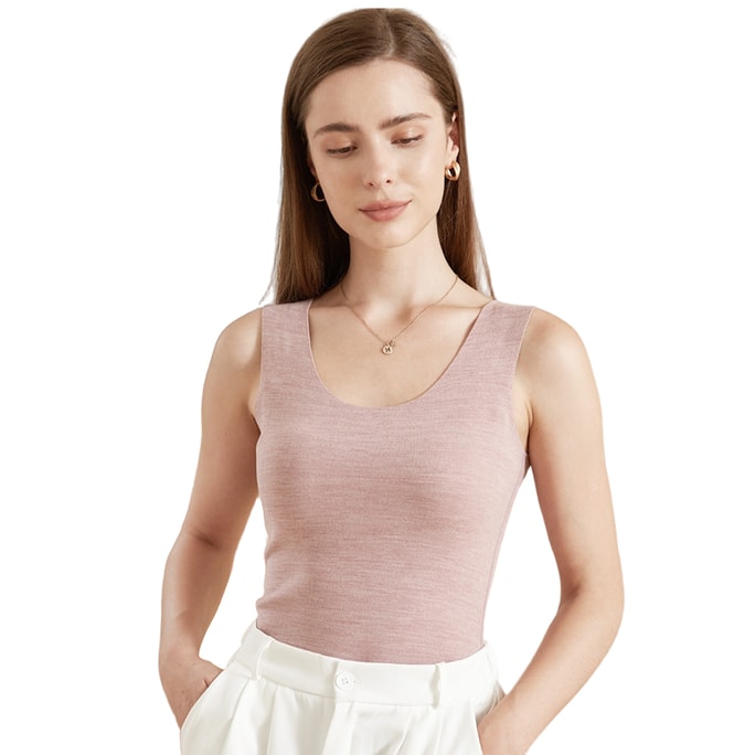 【中國直郵】 HSPM 桑蠶絲羊毛保暖背心 秋冬季女款加絨加厚保暖背心 無痕打底背心 復古粉 L